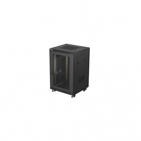 19-inch 18U floor-standing rack cabinet, 600x600, perforated door, LCD (flat-pack), black