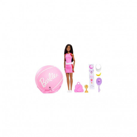 Barbie Team Roll and Reveal Tennis Player Doll and Accessories with Brunette Fashion Doll, 8 Surpris