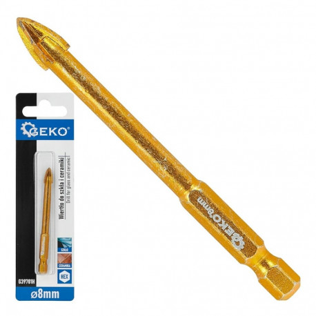 Geko Drill for Glass and Ceramic G39701H, 8mm, 4 tungsten carbide cutting edges, 1/4" HEX shank