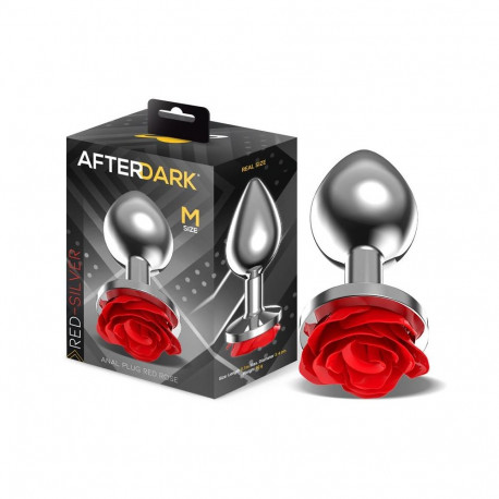 Metal Anal Plug with Red Rose Base - Size M