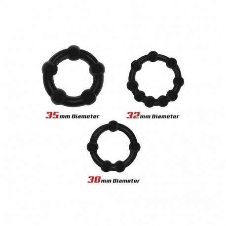 Set of 3 Cock Ring Beaded Flexible Black