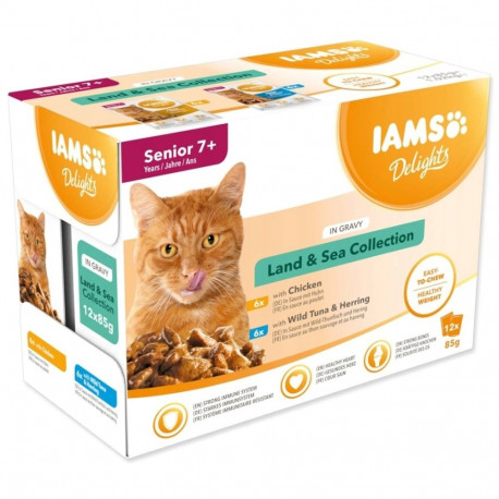 IAMS DELIGHTS märg kassitoit eakatele Land & Sea kollektsioon kastmes, 12x85g