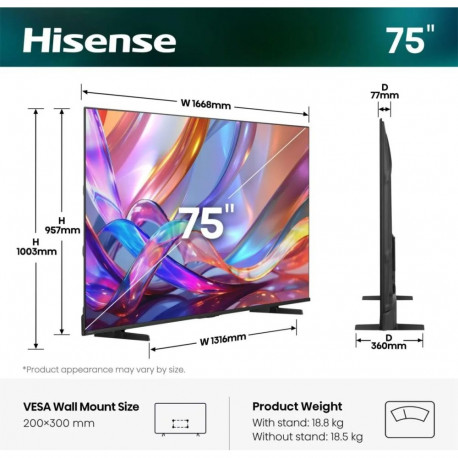Hisense nutiteler 75E7S Hi-QLED 75 VIDAA Smart OS UHD, must