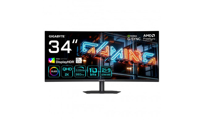 GIGABYTE MO34WQC36 34” WQHD Curved Gaming Monitor - 3440 x 1440, 360Hz, 0.03ms, KVM, 300 cd/m², Free