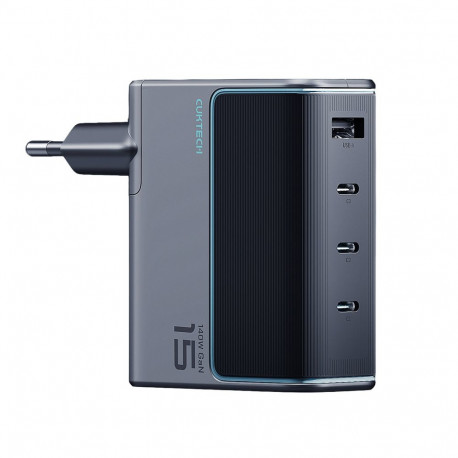 Cuktech AD1404UEU 140W GaN 3x USB-C + USB-A Wall Charger with USB-C Cable - Gray