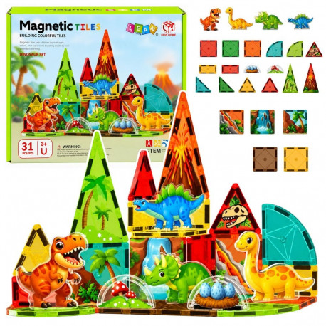 magnetilised konstruktsiooniplokid 31-osaline dinozaurid vulkaan, värvilised