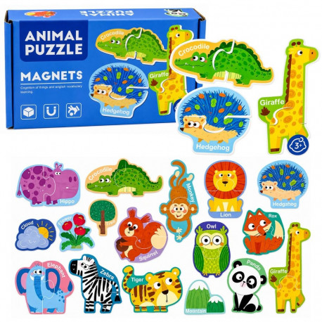 Puzzle Magnetyczne Nauka Zwierząt Magnesy Na Tablice Lodówkę 30 el.