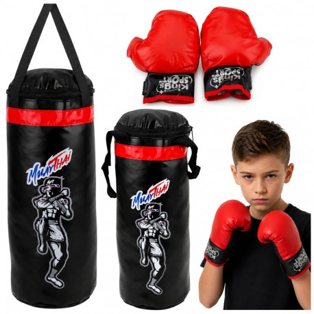 Poksikott lastele treeningkomplekt kindadega Muay Thai 65x22cm L
