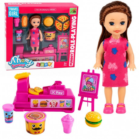 Zestaw Mini Laleczka Z Kasą Fiskalną Sprzedawczyni Akcesoria Hamburger Lody