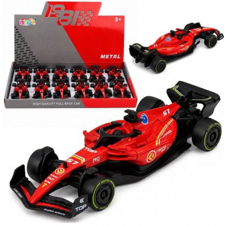 Vormelauto metallist tõmbemehhanismiga 1:43, punane