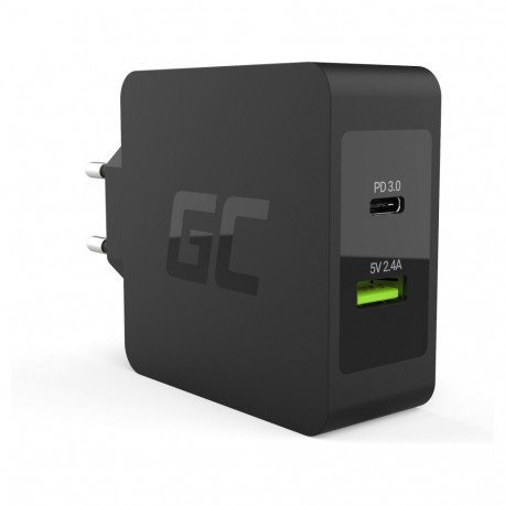 "Green Cell Charger 45W 2-Port USB-C/USB3.0 QC3.0 inkl. 2m USB-C Kabel Schwarz"