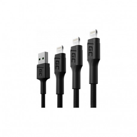 "Greencell 3x USB Lightning Cable 30 / 120 / 200cm White LED Quick Charge"