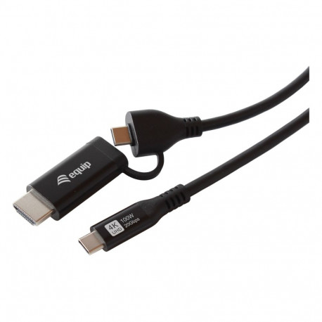Equip adapter USB-C->USB-C+HDMI PD100W 4K/60Hz 2.00m, alumiinium