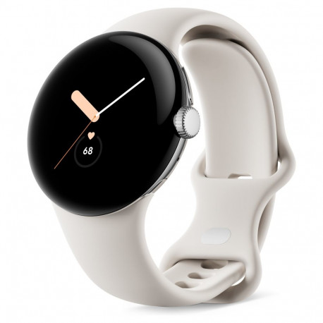 "Google Pixel Watch polished silver stainless steel 41mm chalk active band DE"