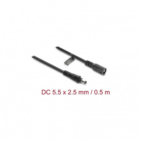 Delock DC-pikenduskaabel 5,5x2,5mm pistikust pistikupesani bajonetilukuga 18 AWG 0,5m, must