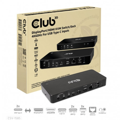 CLUB3D KVM-lüliti/dokk DisplayPort/HDMI 4K60Hz USB Type-C sisendite jaoks