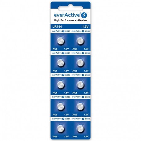 Battery - EverActive G5 Alkaline LR754/LR48 1.5V Button Cell Batteries, 10 Pcs