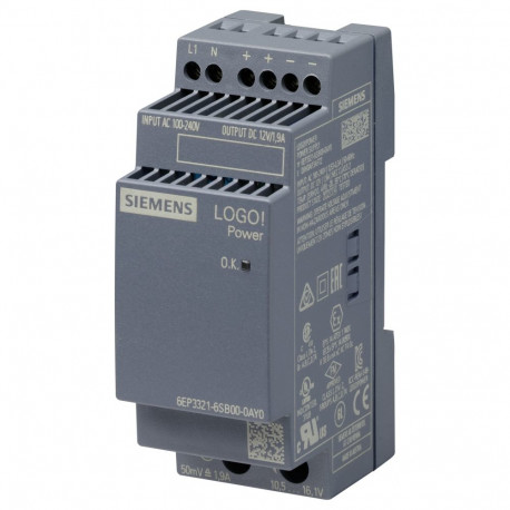 Siemens reguleeritud toiteallikas 6EP33216SB000AY0 LOGO!POWER 12V 1,9A