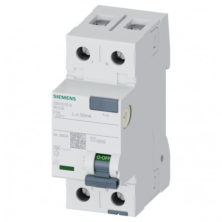 "Siemens FI-Schalter 2x25A 5SV33126 Typ A 25A 1+N-pol 30mA 230V 2TE"