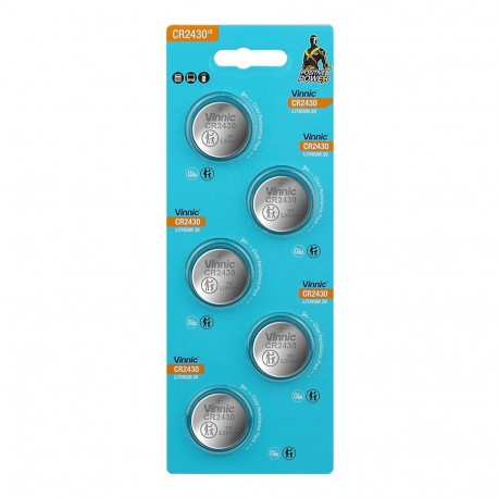 Battery - Vinnic CR2430 3V Lithium Button Cell 24.5mm, 5 Pcs