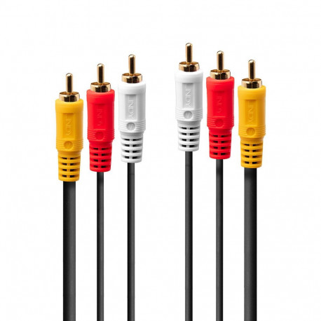 Composite AV Cable - Lindy 3xRCA Male/Male 1m Gold-Plated