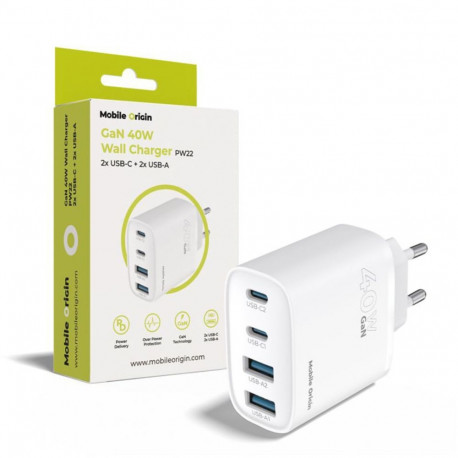 Mobile Origin laadija PW22 40W GaN 2x USB-C + 2x USB-A