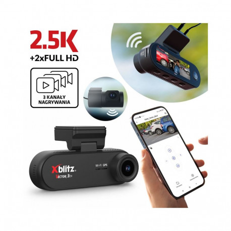 XBLITZ VECTOR 3CH 3-CHANNEL DVR WITH REARVIEW CAMERA, Wi-Fi, AND GPS