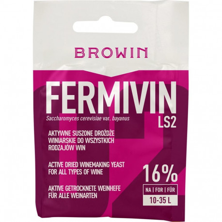 Browin Wine Yeast Fermivin LS2 400320, 7 g, 10-35 L, 14-28°C, alcohol content 16%, dried