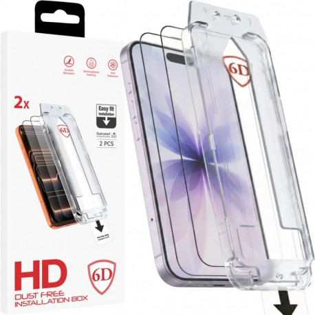 Fusion Dust-Free Easy Fit Full Glue 6D Tempered Glass for Iphone 16 Pro | 17 black - 2 pieces Black