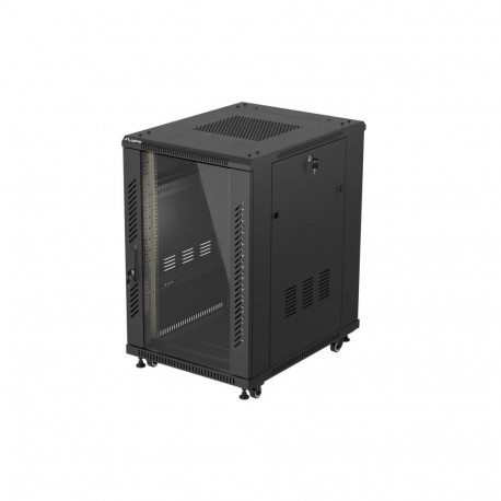 19" 18U 600 × 800 BLACK FLOOR-STANDING RACK CABINET WITH GLASS DOOR, LANBERG (FLAT PACK)