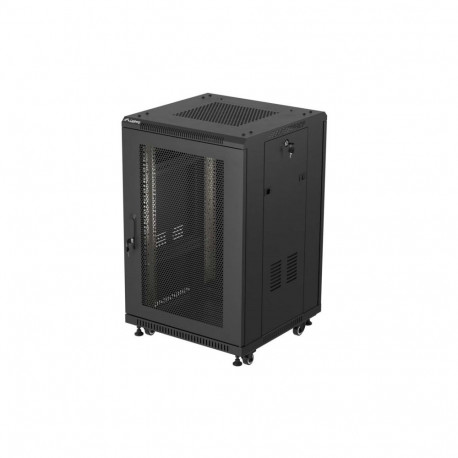 Lanberg rack-kapp 19" 18U 600 × 600 põrandale paigaldatav, perforeeritud uksega, kokkupakitult, must