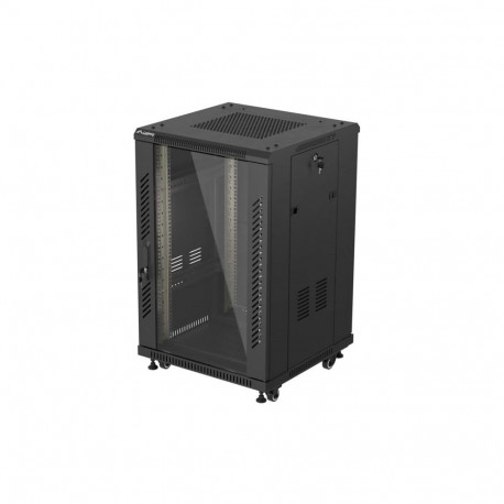 Lanberg põrandapealne rack-kapp 19" 18U 600 × 600 klaasuksega lamepakendis, must