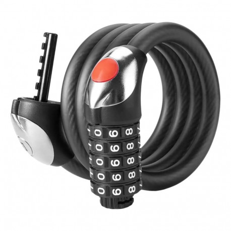 Rockbros Rockbros RKS531 bike lock with 5-digit code, steel cable, 180 cm, with LED lighting - black