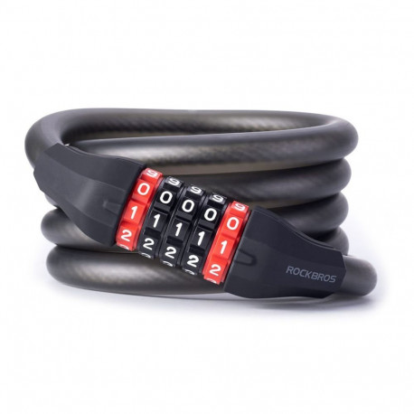 Rockbros Rockbros RKS507 bicycle lock with 5-digit code, steel cable, 180 cm - black