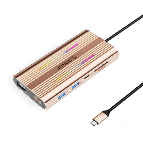 Orico Orico XDR 12in1 RGB USB-C Docking Station 3x USB-A USB-C PD 100W HDMI 4K VGA RJ45 Gigabit SD a