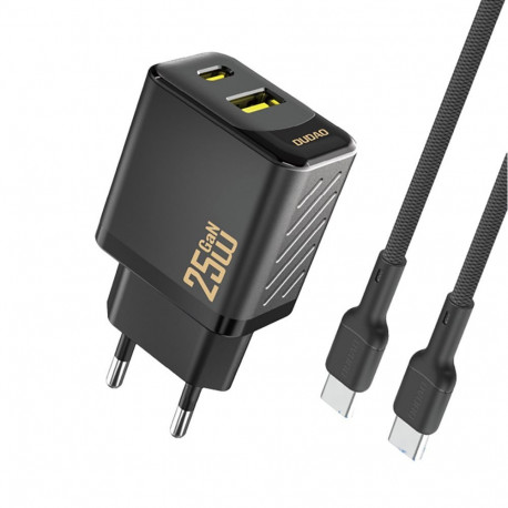 Dudao Dudao A26TCEU PD QC 25W GaN USB-A USB-C Wall Charger with USB-C Cable - Black