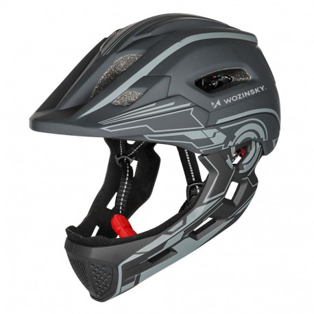 Wozinsky Wozinsky Kids' Full Face Bike Helmet with USB Rear Light S - Gray