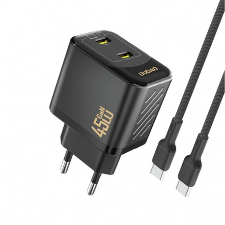 Dudao Dudao A28PCEU PD 45W GaN 2xUSB-C Wall Charger with USB-C Cable - Black