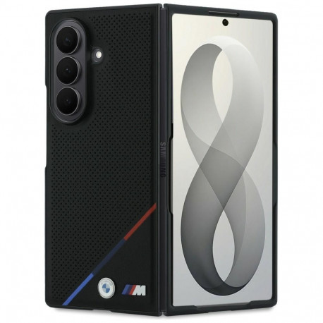 BMW M Leather Perforated Tricolor Stripe Metal Logos MagSafe Case for Samsung Galaxy Z Fold 8 Ultra 