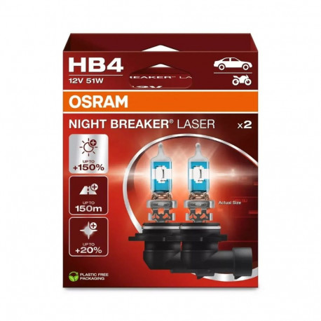 Bulb (Set of 2) HB4 12V 51W P22D Up to 150m. Beam Length, Up to 150% More Brightness, Up to 20% Whit