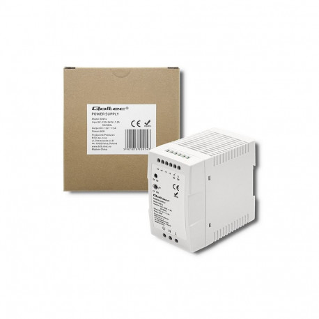 Qoltec DIN-liistule paigaldatav toiteplokk 90W 12V 7.5A õhuke, valge