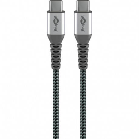 Goobay USB-C to USB-C tekstiilkaabel metallist pistikutega (kosmosehall/hõbedane), 0.15 m