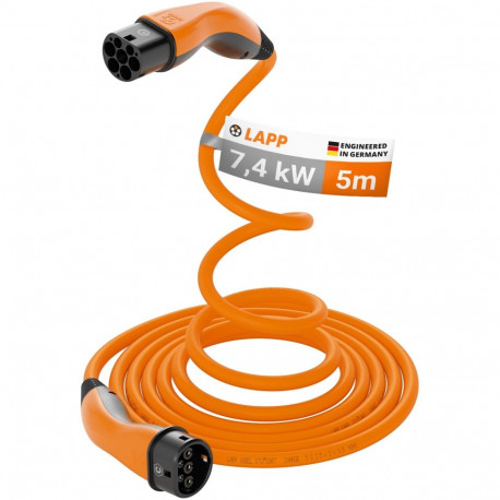 LAPP MOBILITY Type 2 Self-Retracting Charging Cable, up to 7.4 kW, 5 m, orange