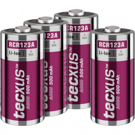 Tecxus RCR123 Rechargeable - 500 mAh, 4 pc. in cardboard box