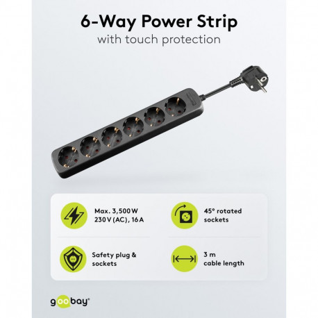 Goobay 6-Way Power Strip, 3 m, black 3 m