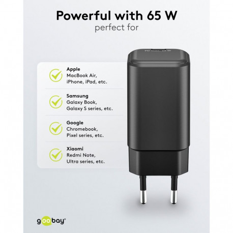 Goobay 65 W USB-C PD GaN Nano must kiirlaadija