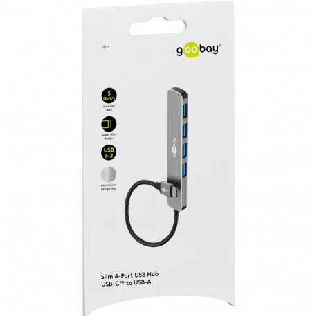 Goobay Slim 4-Port USB Hub, USB-C to USB-A, 5 Gbit/s