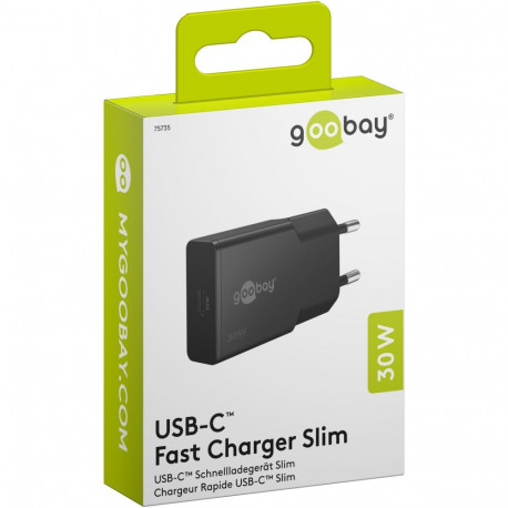Goobay kiirlaadija 30W USB-C PD GaN õhuke, must