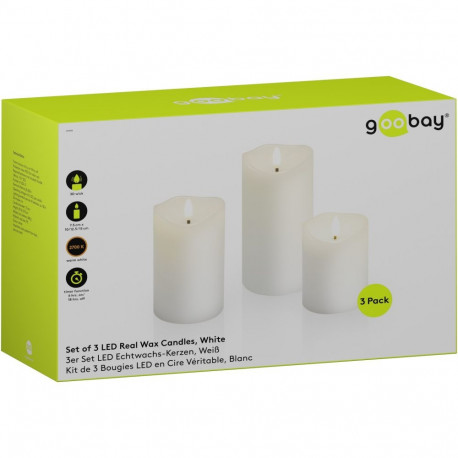 Goobay 3-osaline LED ehtsast vahast küünalde komplekt, valge