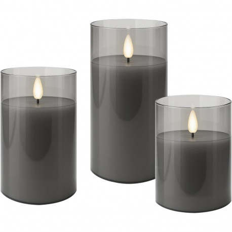 Goobay Set of 3 LED Real Wax Candles in Glass, Grey-Transparent